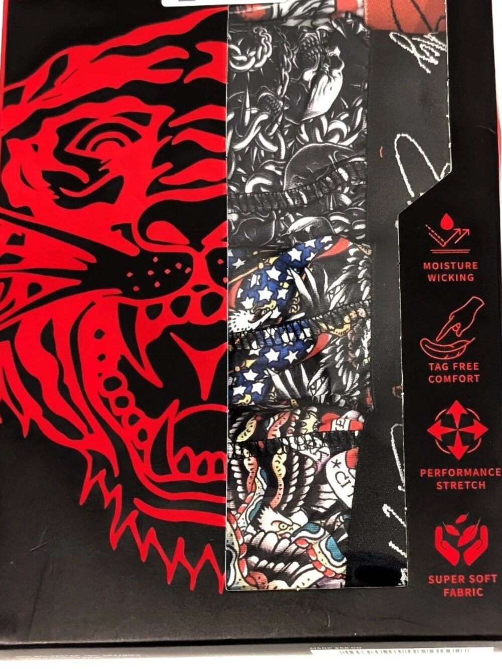 Ed Hardy Mens XL Extra Large Performance Boxer Briefs 4 Pack Tattoo Skulls NIB